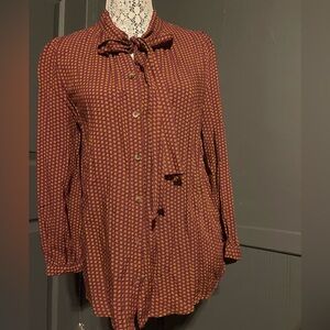Miley & Molly boutique Burgundy and Yellow Patterned Top button up